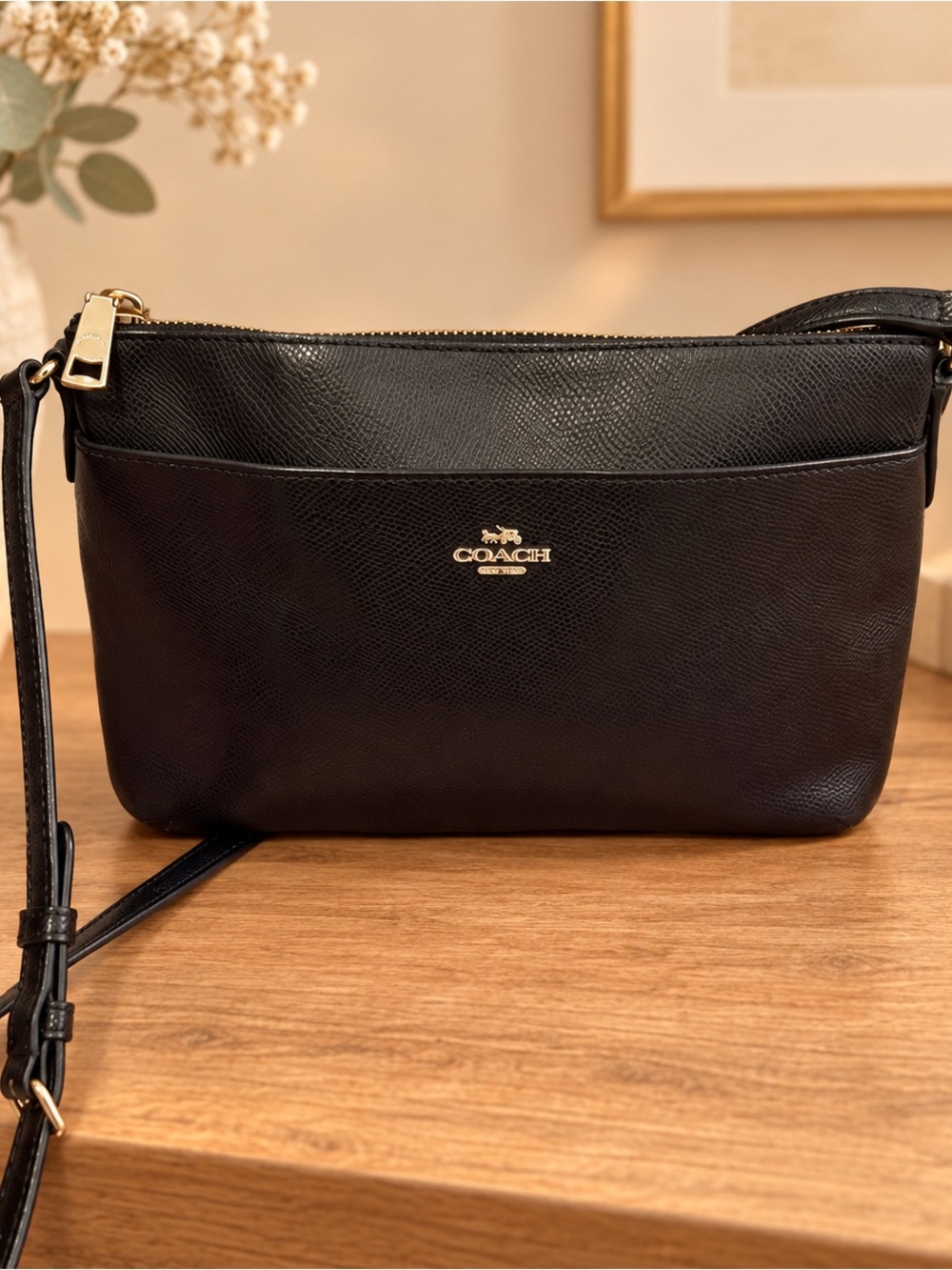 COACH Black Coach East/West Pop Crossbody in Crossgrain